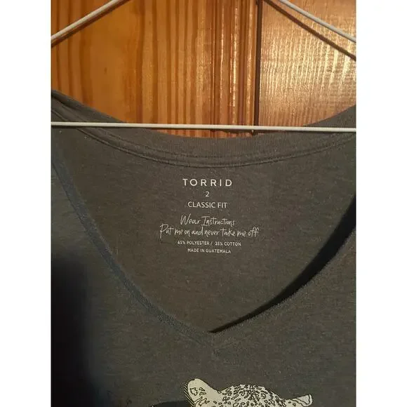 Torrid Classic Fit V Neck Cotton Tee Leopard Heather Grey size 2X - Picture 4 of 4